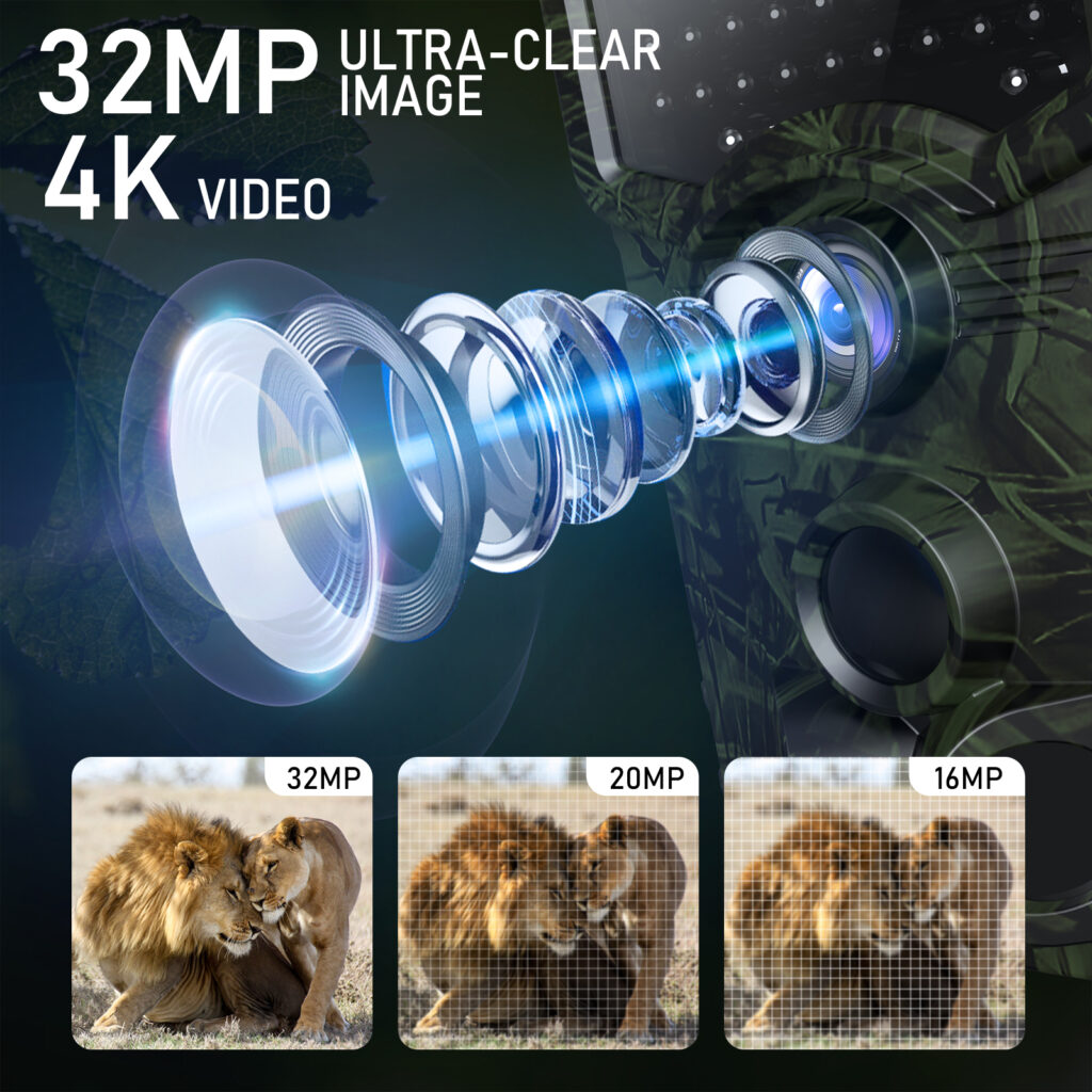 Vikeri 4K 32MP Trail Camera, Game Camera with Night Vision 0.2 Trigger